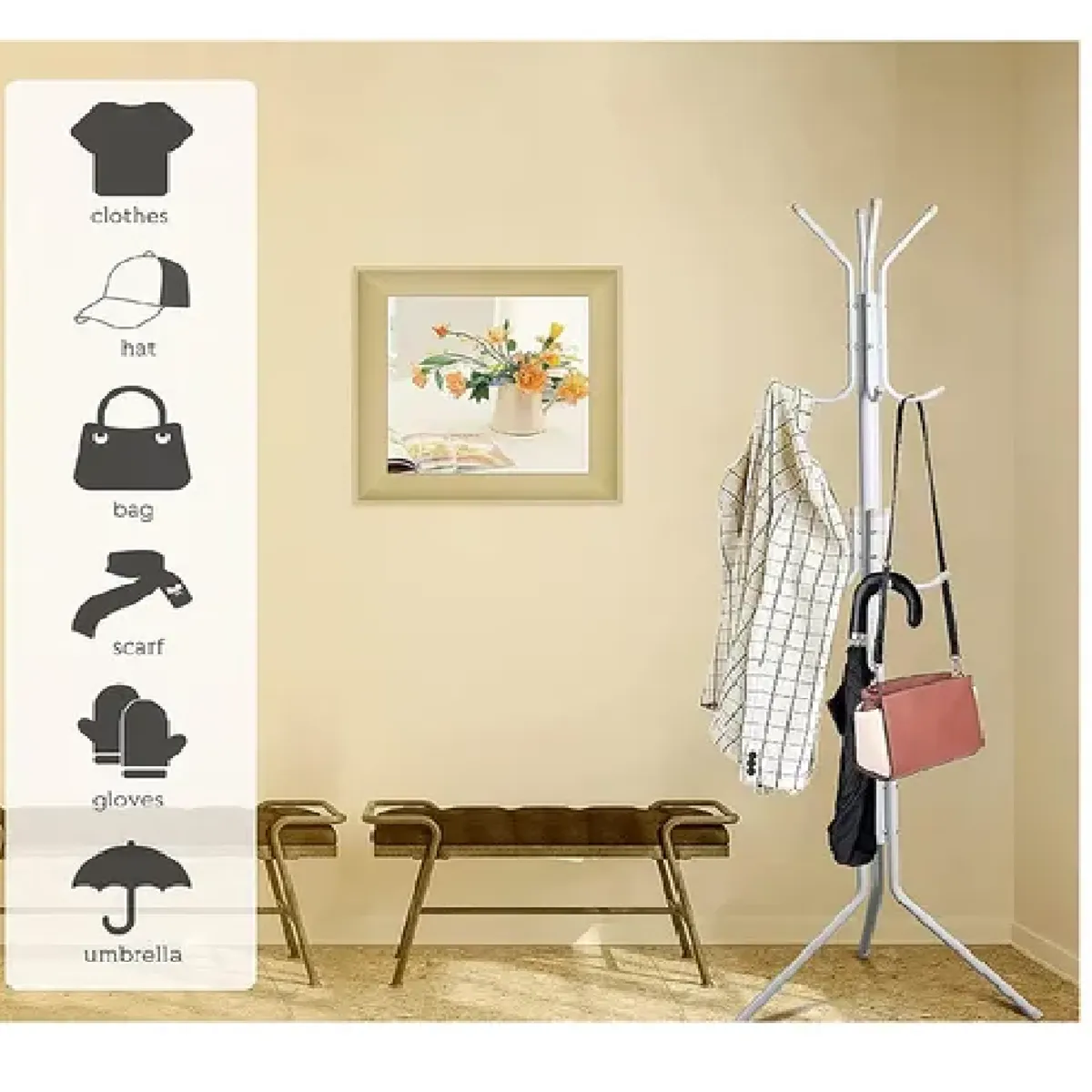 GENERICO - Perchero Colgador Metal Armable Pie Ropa Carteras Sombrero