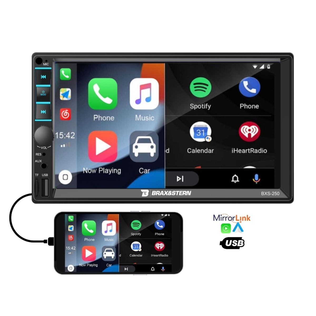GENERICO - Autoradio Brax&Stern Mirrorlink Android iPhone BT USB AUX 7 Pulg HD
