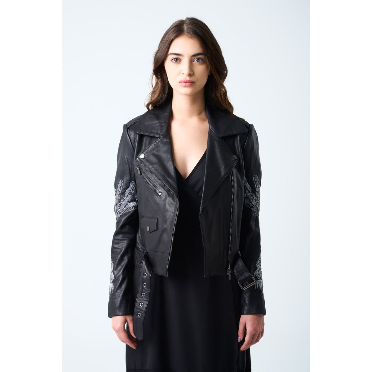 VELEZ - Vélez Casaca Biker Para Mujer Bordado Metalizado Negro