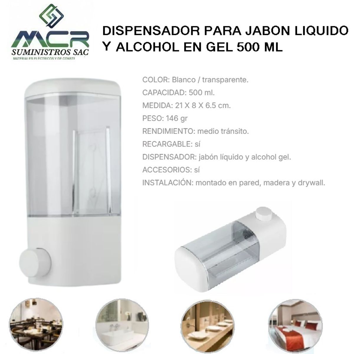 GENERICO - DISPENSADOR PARA JABON LIQUIDO Y ALCOHOL GEL