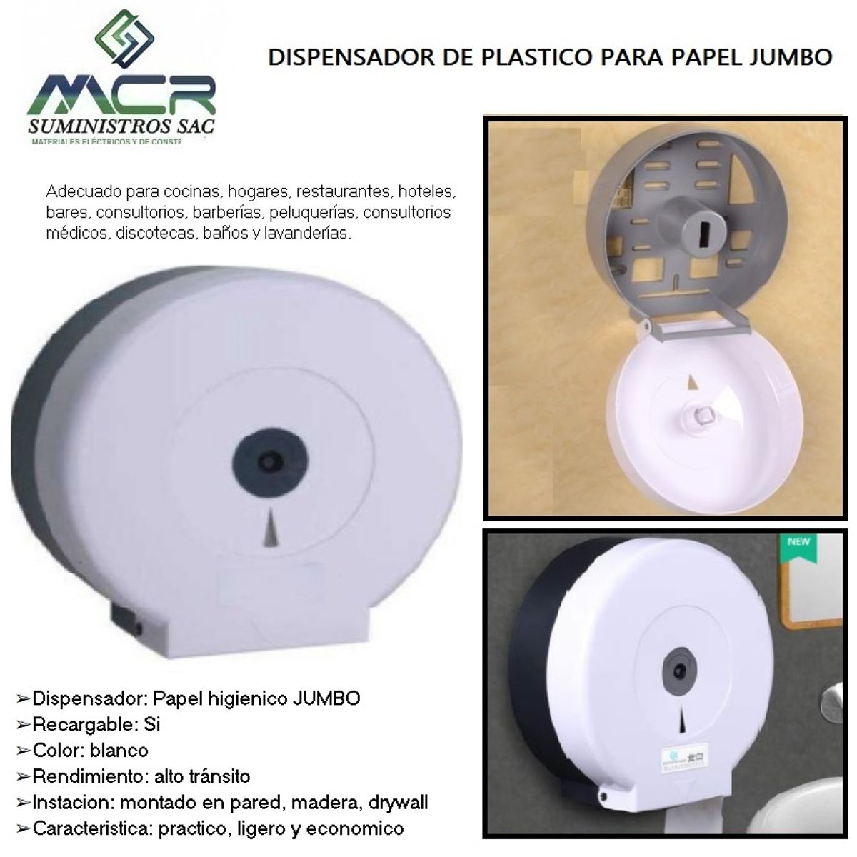 GENERICO - DISPENSADOR PLASTICO PARA PAPEL JUMBO