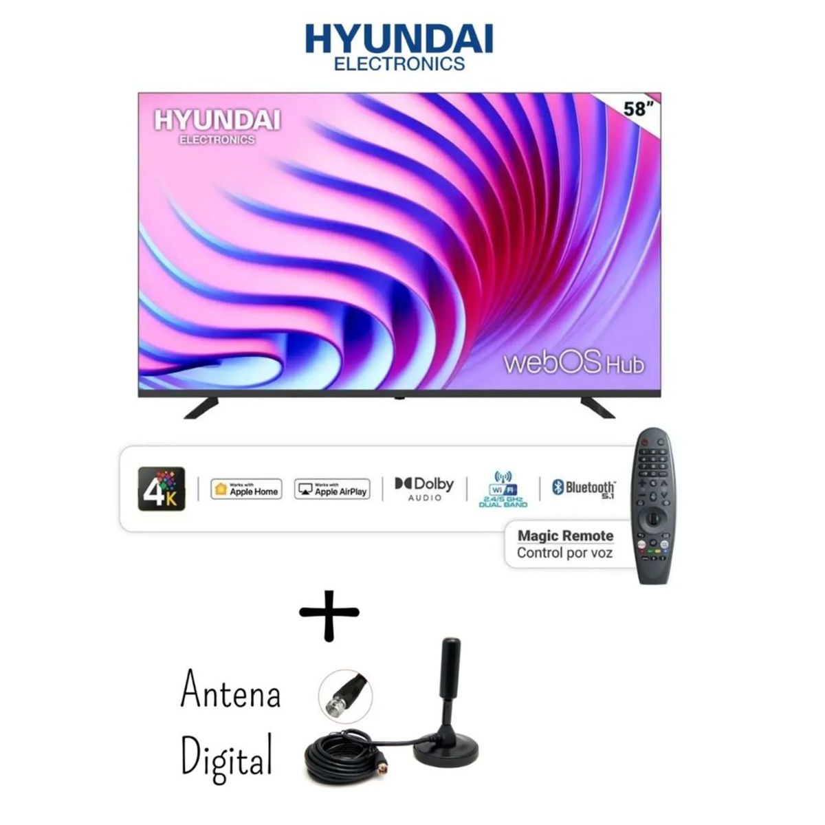 HYUNDAI - TELEVISOR SMART TV HYUNDAI 4K ULTRA HD 58” HYLED5808W4KM + Antena Digital