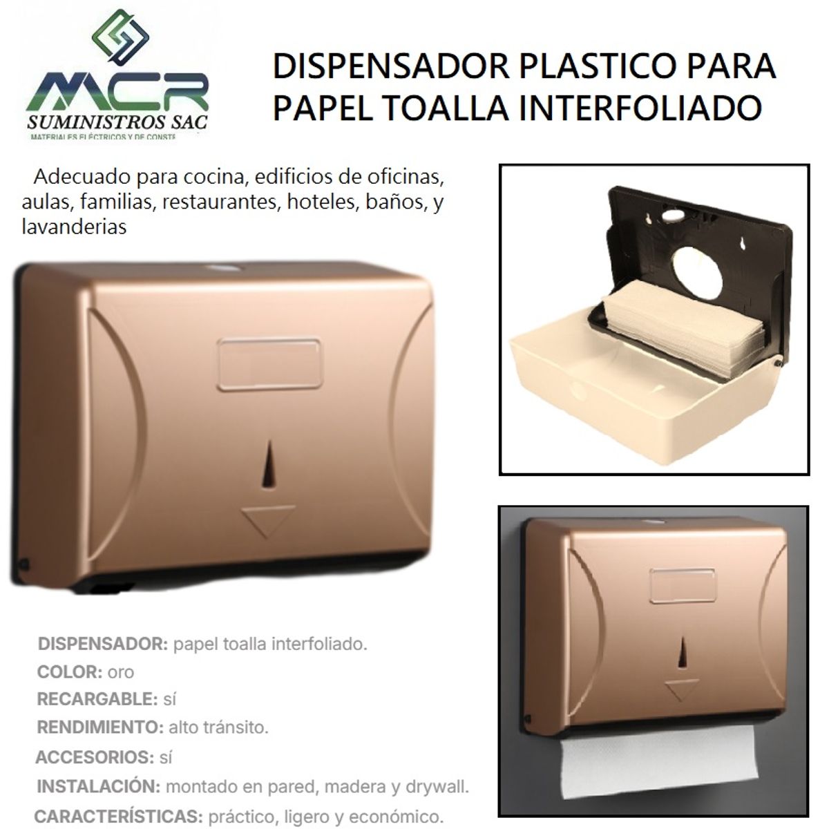 GENERICO - DISPENSADOR PLASTICO PARA PAPEL TOALLA INTERFOLIADO