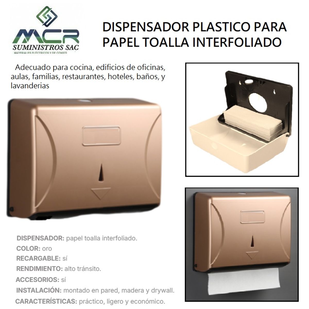 GENERICO - DISPENSADOR PLASTICO PARA PAPEL TOALLA INTERFOLIADO