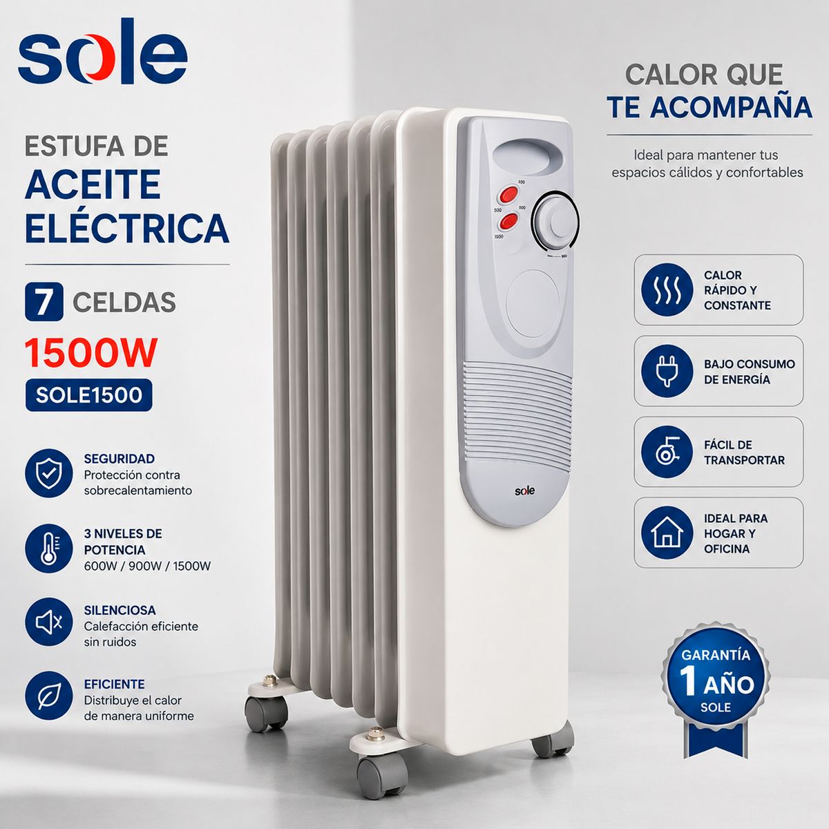 SOLE - Estufa de Aceite Sole Eléctrica 7 celdas 1500W SOLE1500