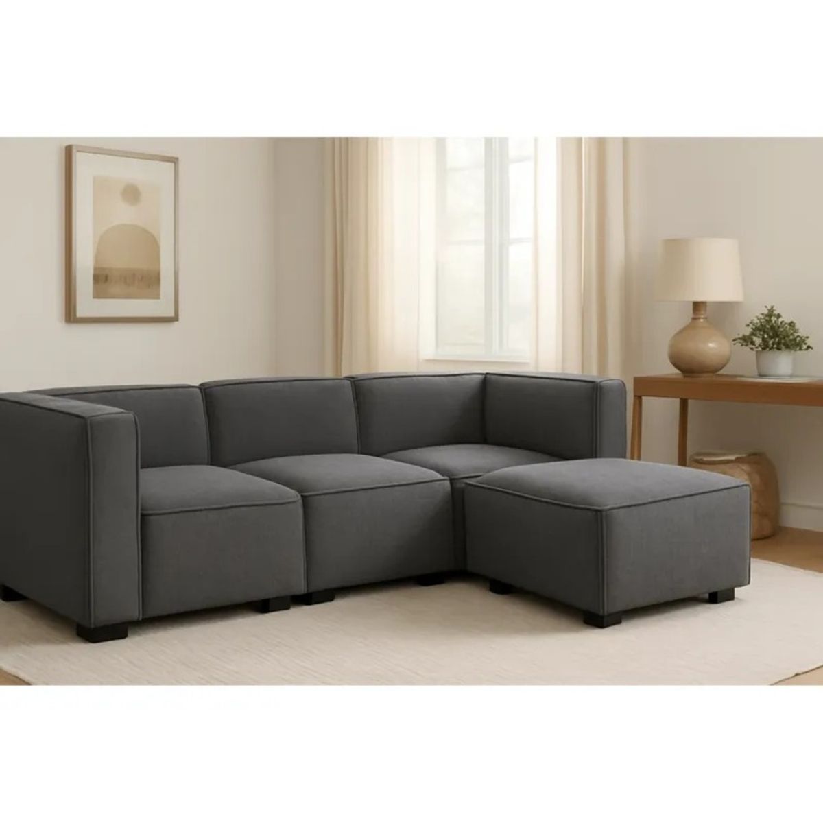 GENERICO - Sofá Vitoriano Clásico - Gris Oscuro + Banqueta de Regalo