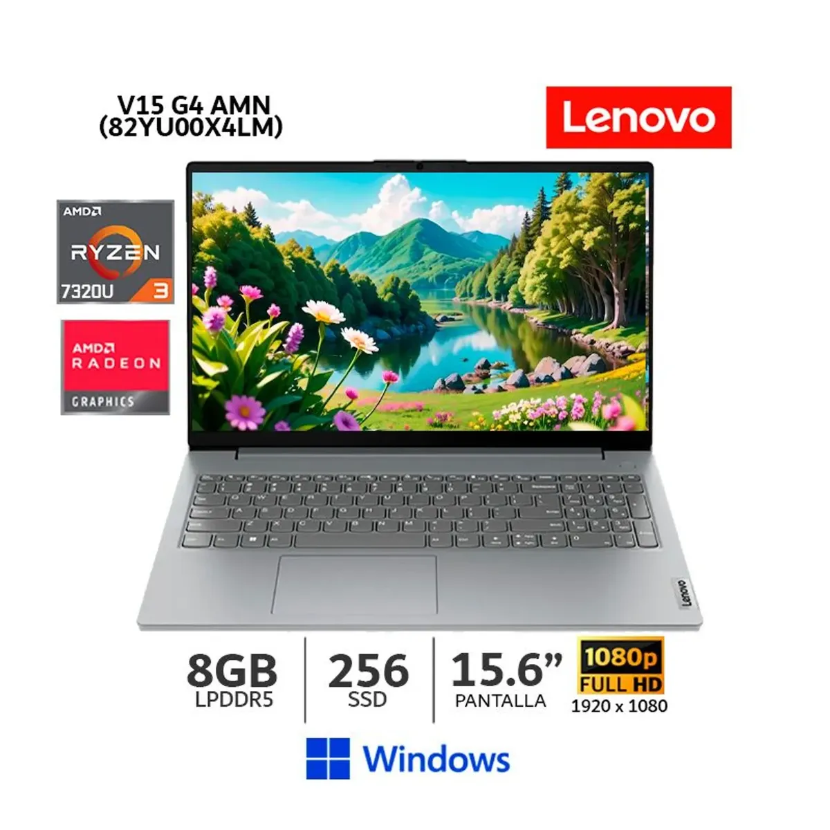 LENOVO - Laptop Lenovo V15 G4 AMN AMD Ryzen 3 7320U 8GB RAM 256GB SSD 15.6" FHD 82YU00X4LM - Arctic Grey
