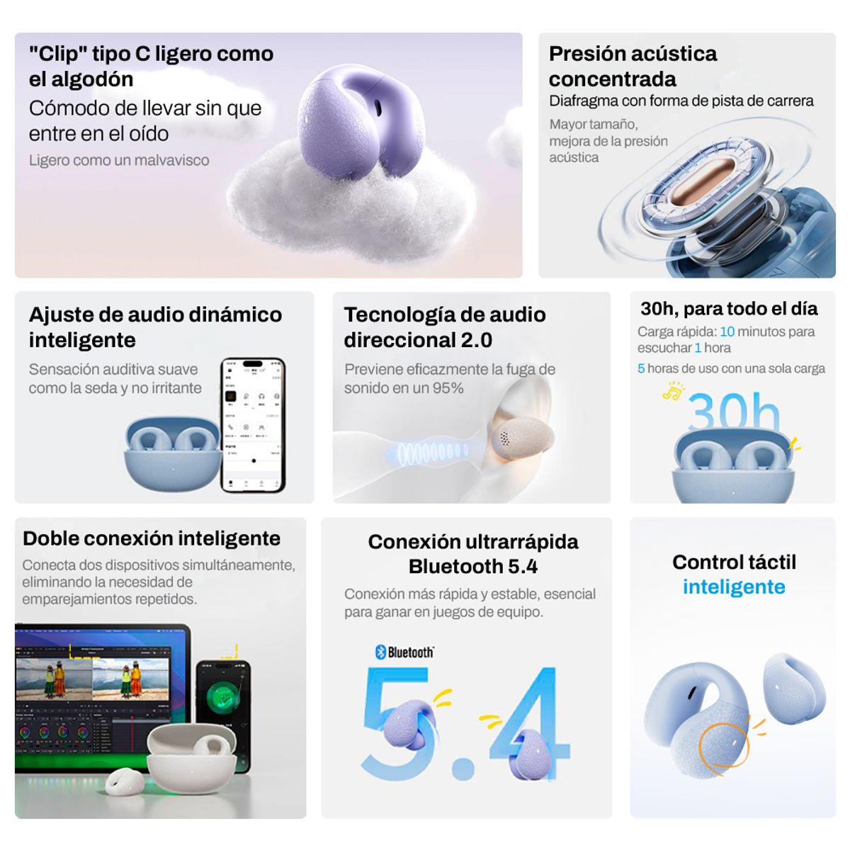 QCY - Audifonos Deportivos Con Clip QCY Crossky C10 Oreja Abierta Azul