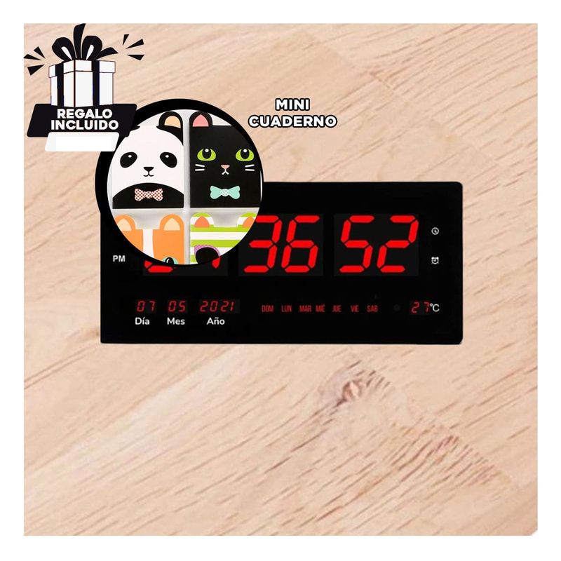 GENERICO - Reloj Led Digital para Pared en Negro Y+Regalo Stickers