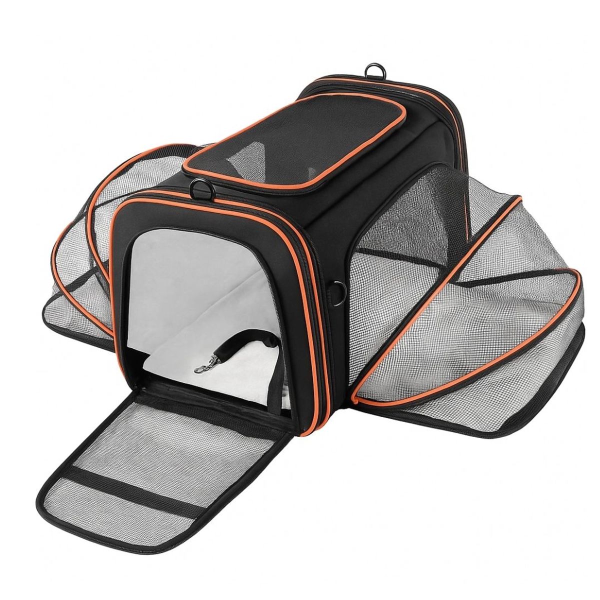 GENERICO - MALETÍN Expandible de Viaje para Mascotas Negro y Naranja