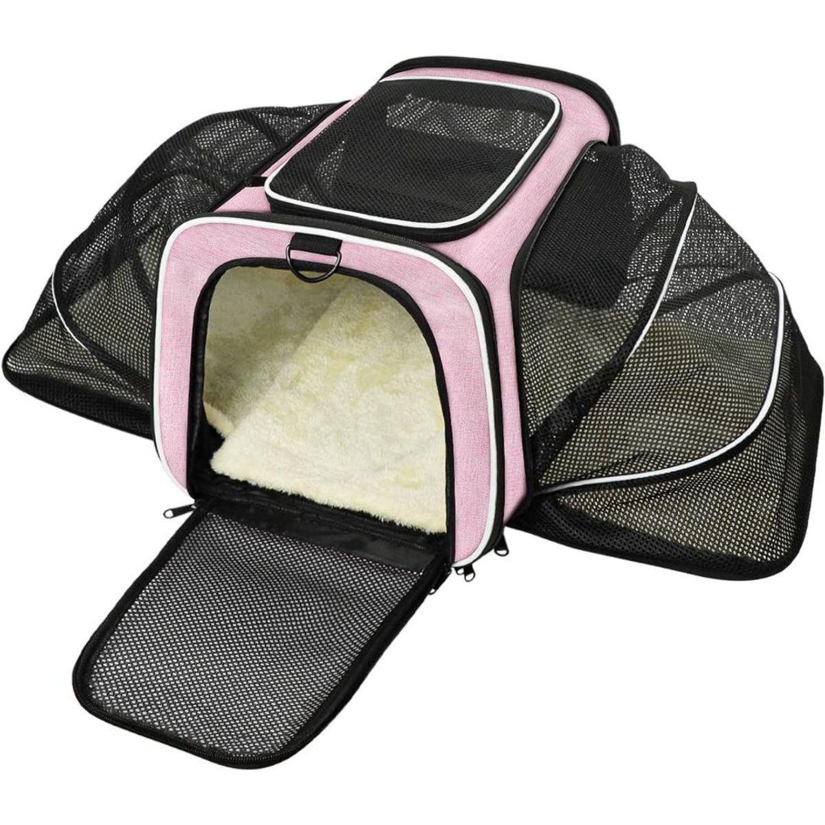 GENERICO - MALETÍN Expandible de Viaje para Mascotas Rosa y Blanco