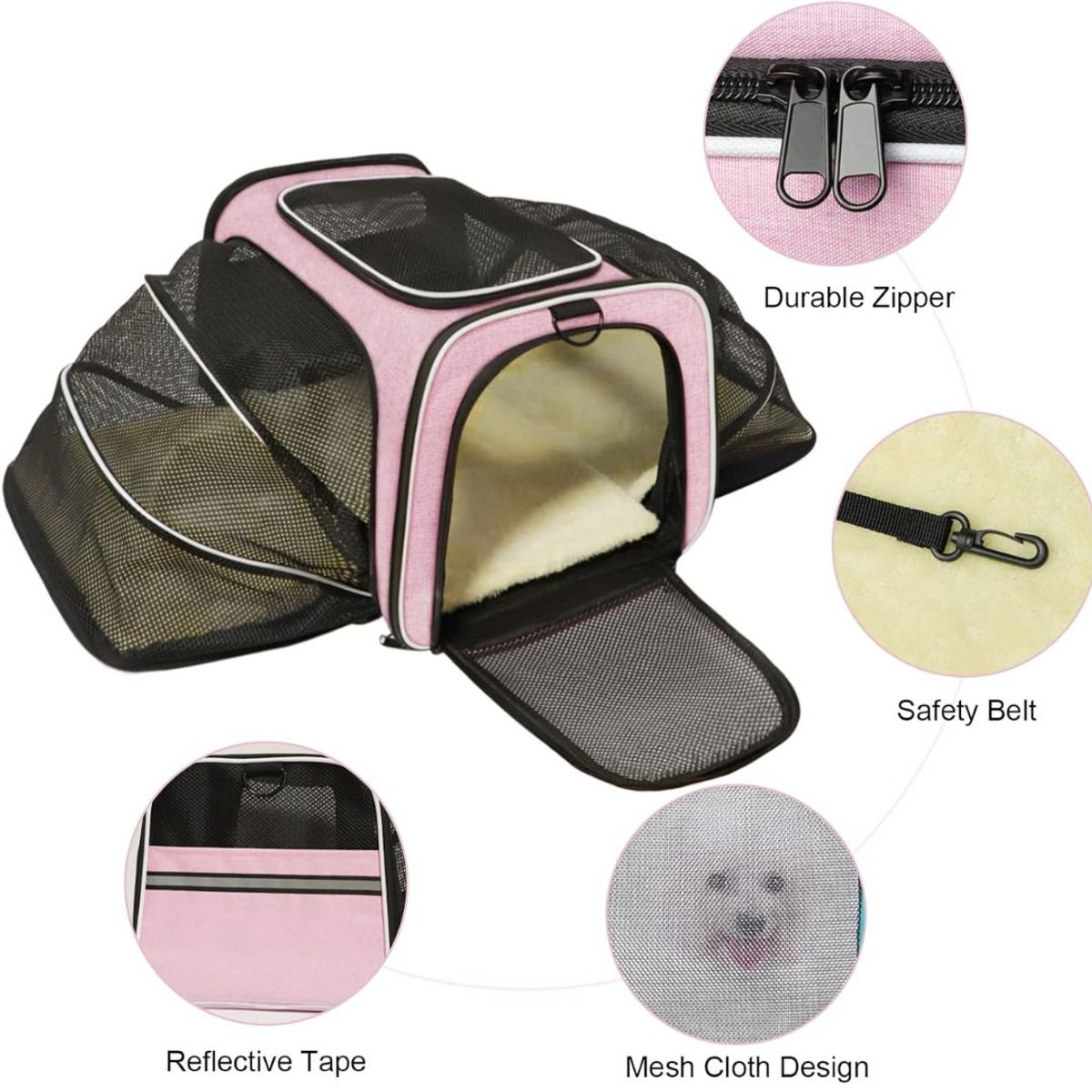 GENERICO - MALETÍN Expandible de Viaje para Mascotas Rosa y Blanco