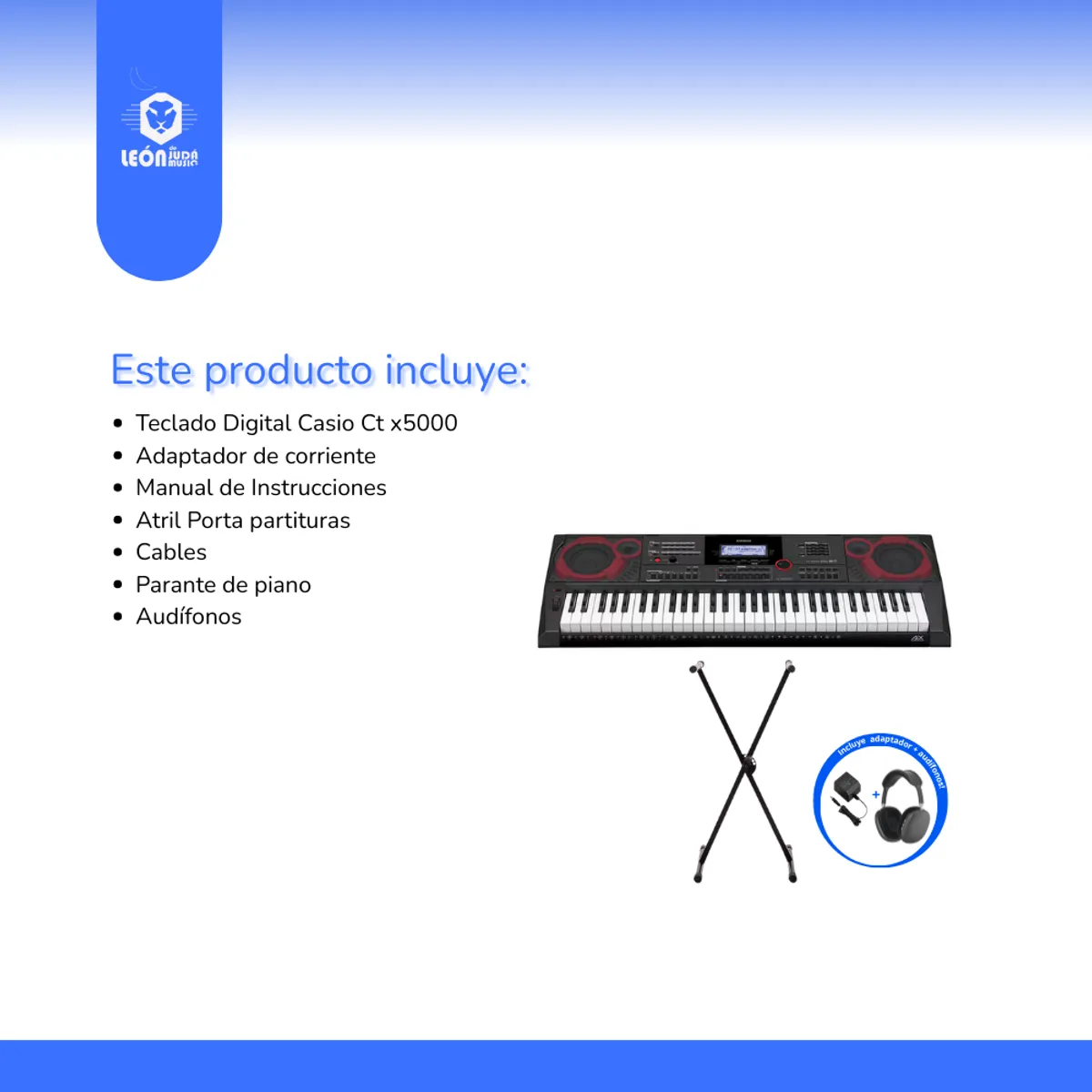 CASIO - TECLADO PIANO CT-X5000 y SOPORTE +  AUDIFONOS