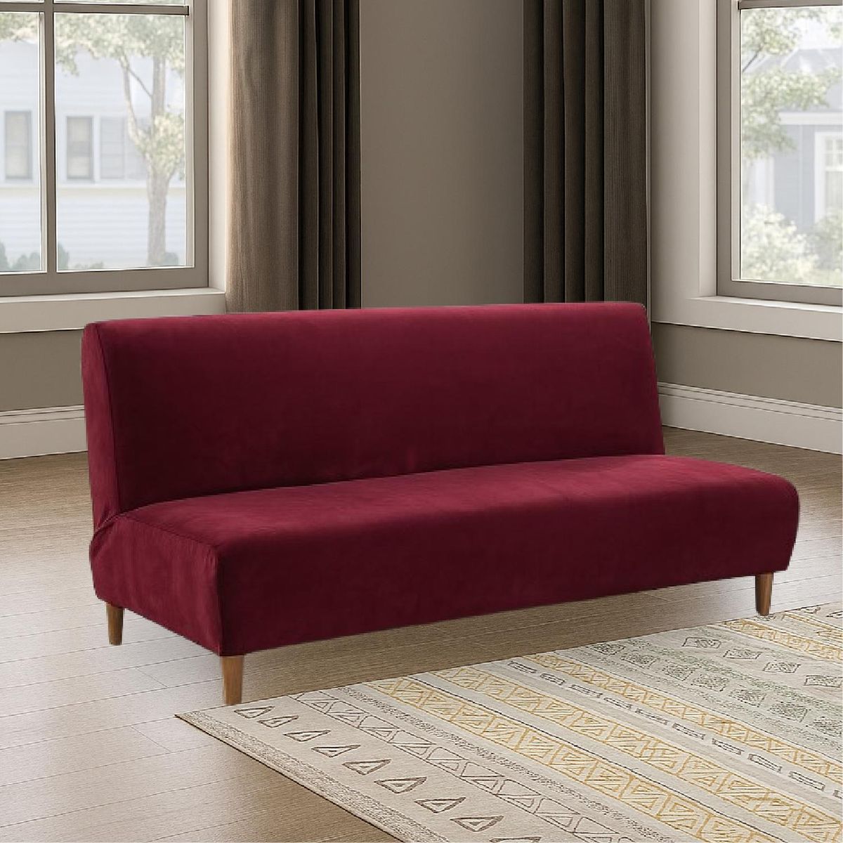 SALA FABULOSA - Funda de Mueble Futon Terciopelo Liso GUINDA