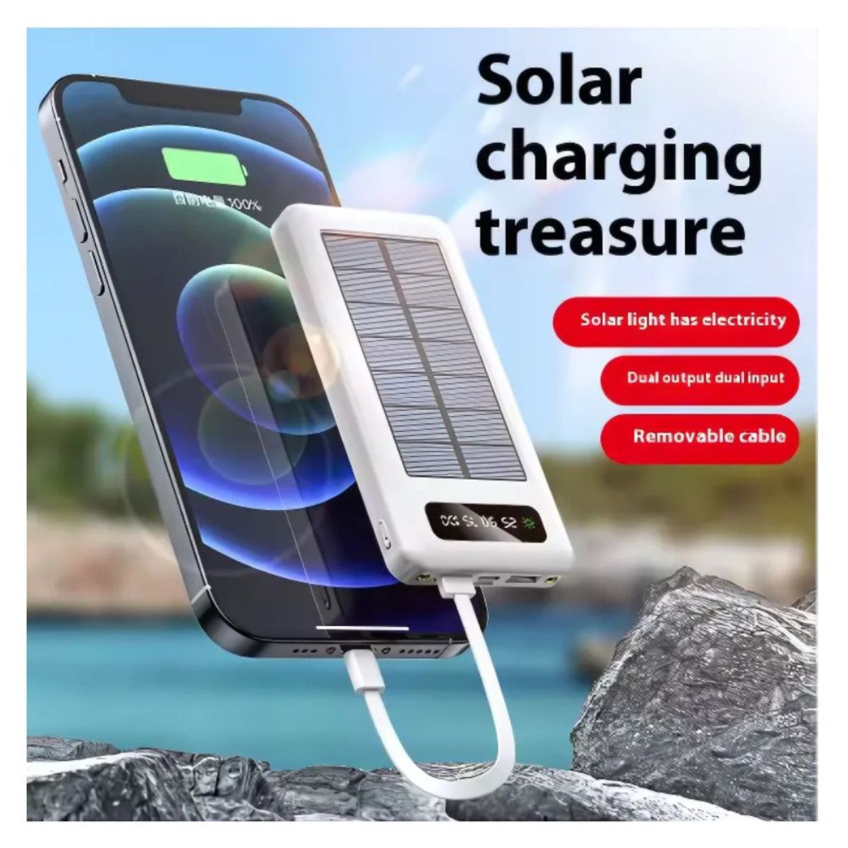 GENERICO - PowerBank Solar Portátil de 40000 mAh Con Cables Blanco Sanci