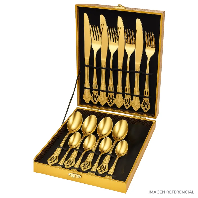 INSPIRA MARKET - Juego de cubiertos 16 piezas color dorado