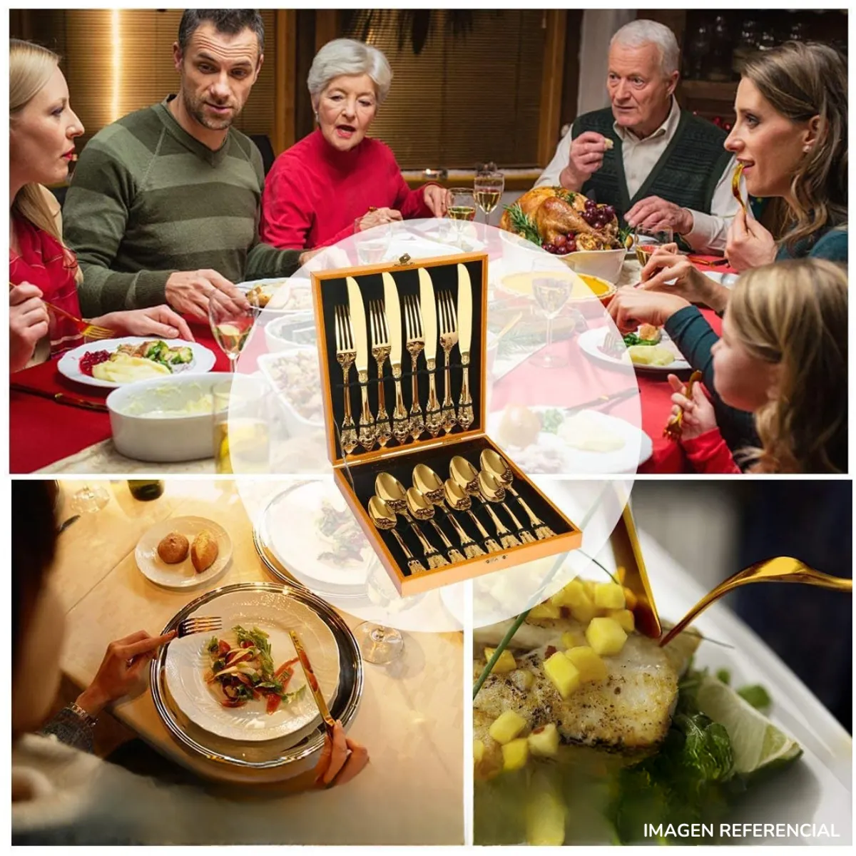 INSPIRA MARKET - Juego de cubiertos 16 piezas color dorado