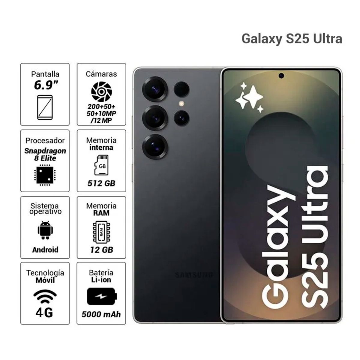 SAMSUNG - Celular Galaxy S25 Ultra 512GB 12GB Titanium Black