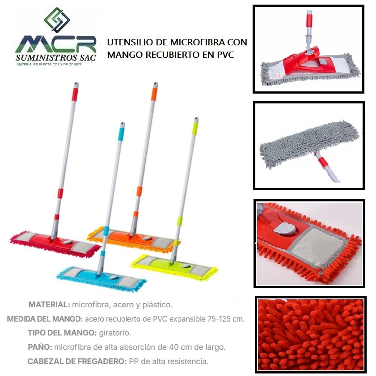 GENERICO - TRAPEADOR DE MICROFIBRA CON MANGO RECUBIERTO EN PVC