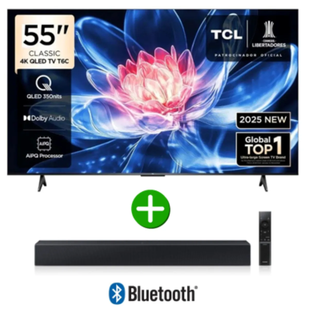 TCL - Televisor TCL 55" QLED Smart TV UHD 4K Año 2025 con Google TV 55T6C + Barra de sonido
