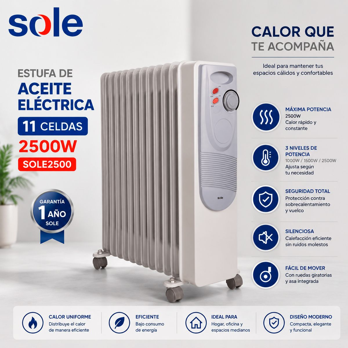 SOLE - Estufa de Aceite Sole Eléctrica 11 celdas 2500W - SOLE2500