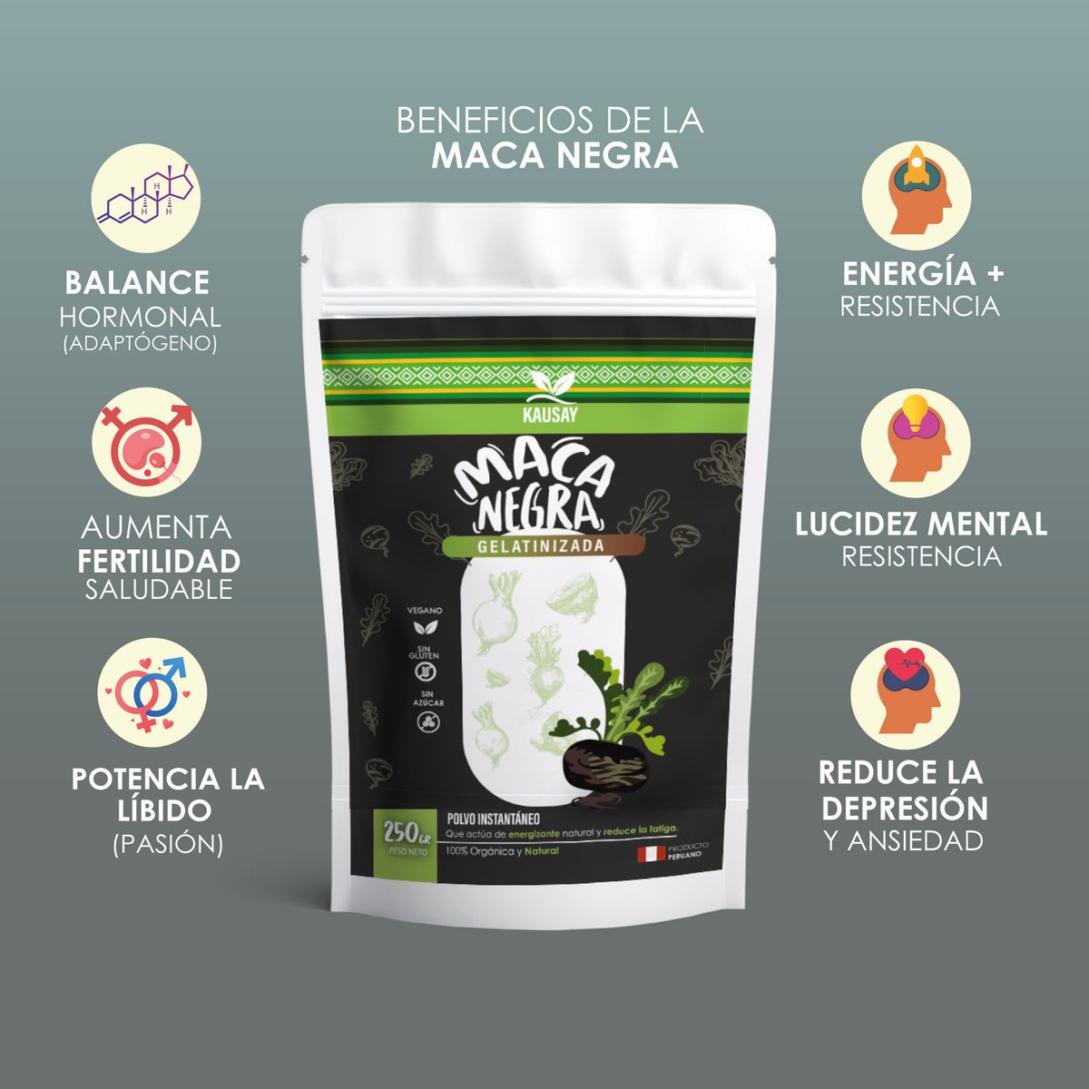 GENERICO - MACA NEGRA GELATINIZADA KAUSAY 250GR - INSTANTANEA