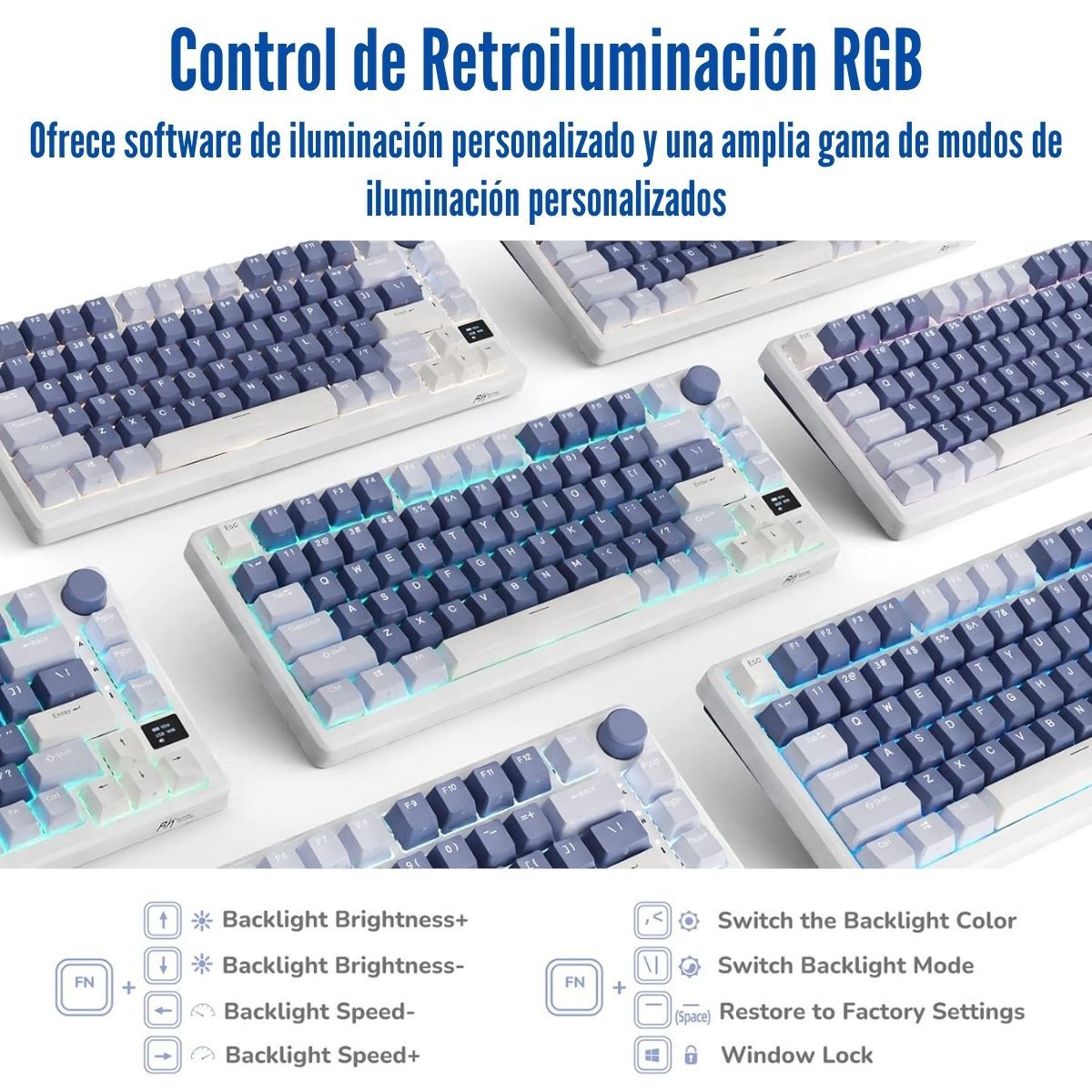 ROYAL KLUDGE - Royal Kludge - Teclado M75 Wireless 75% Ocean Blue Switch K Silver