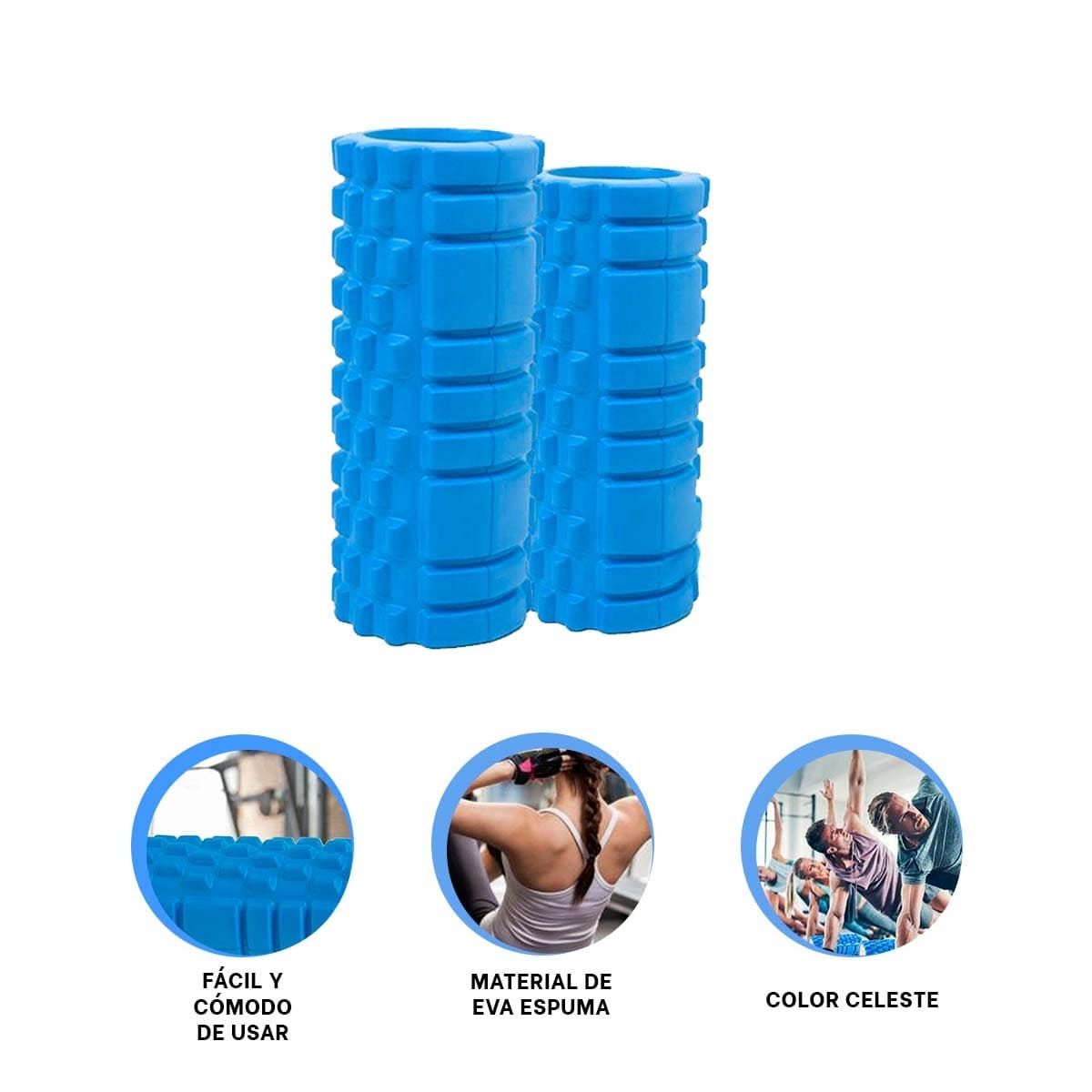 GENERICO - Pack2 Rodillo Fitness para Casa en Celeste Y+Regalo Stickers