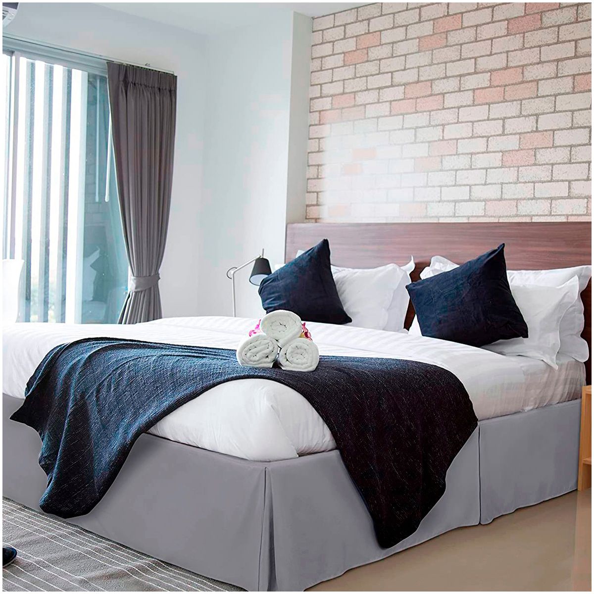 GENERICO - FALDON DE TARIMA 1.5 PLAZA ELEGANCE DRILL GRIS CLARO 30CM