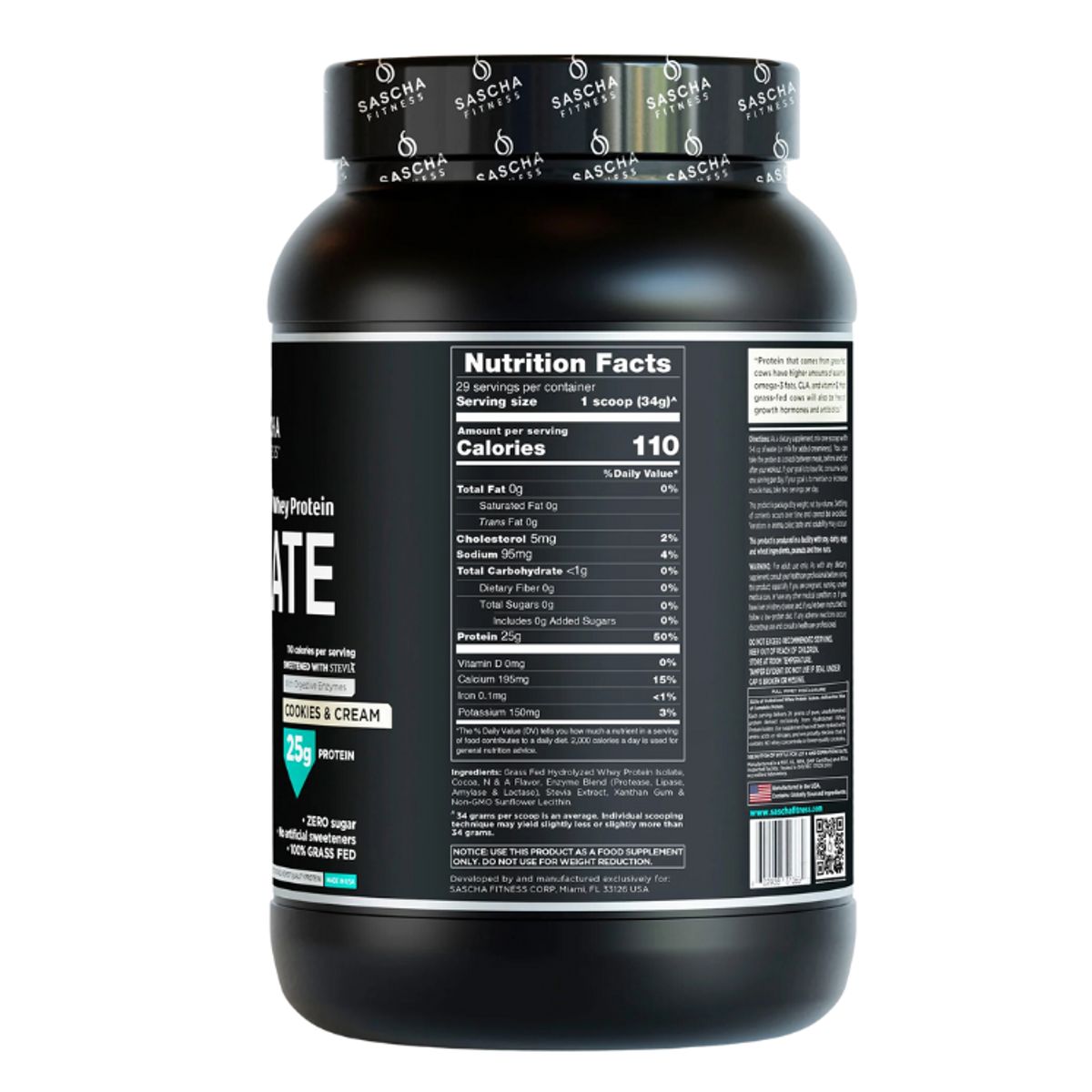 SASCHA FITNESS - Proteína Hidrolizada Galleta y Crema 2.17 lbs