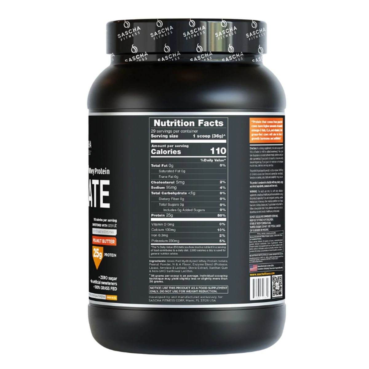 SASCHA FITNESS - Proteína Hidrolizada Mantequilla de Maní 2.30 lbs