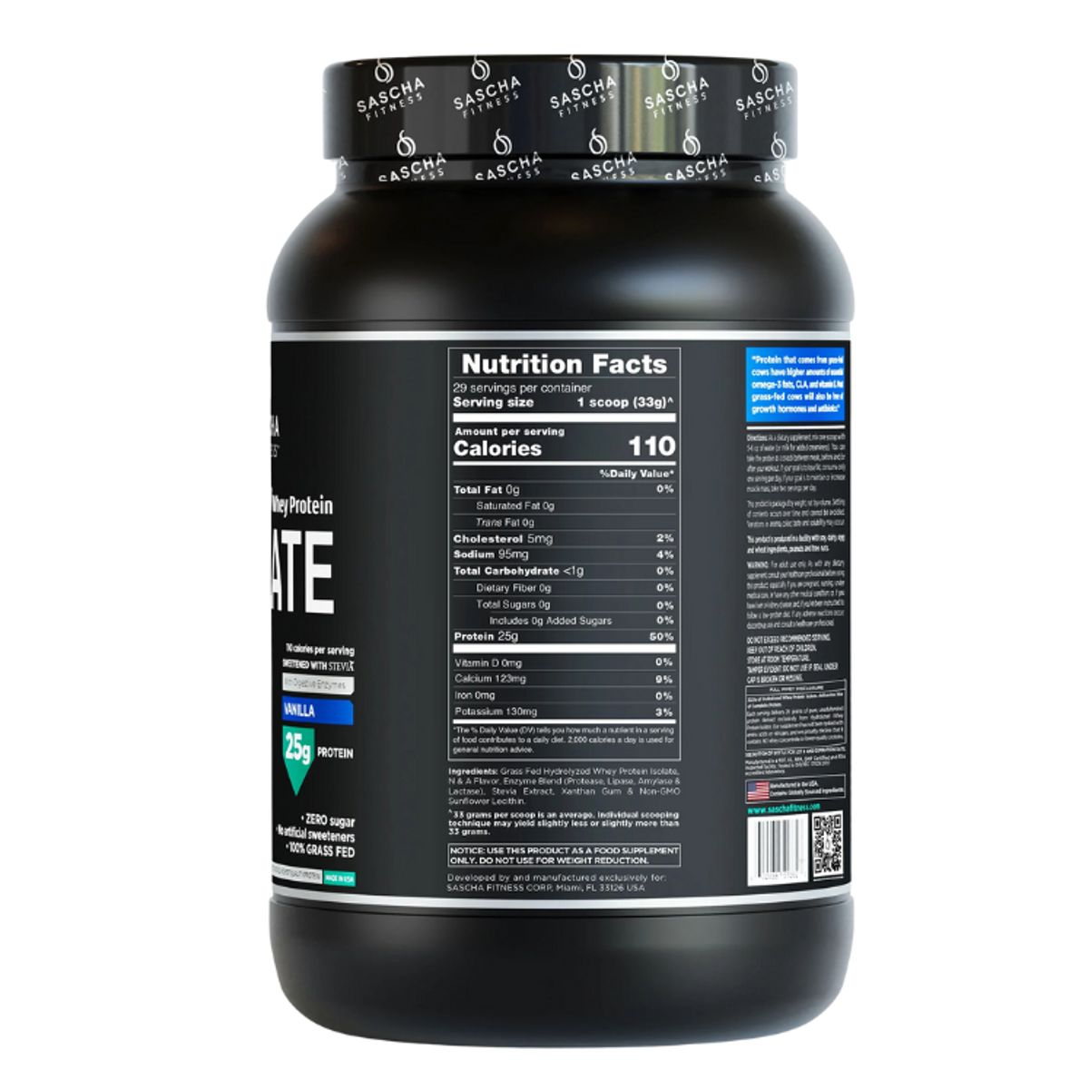 SASCHA FITNESS - Proteína Hidrolizada Vainilla 2.11 lbs