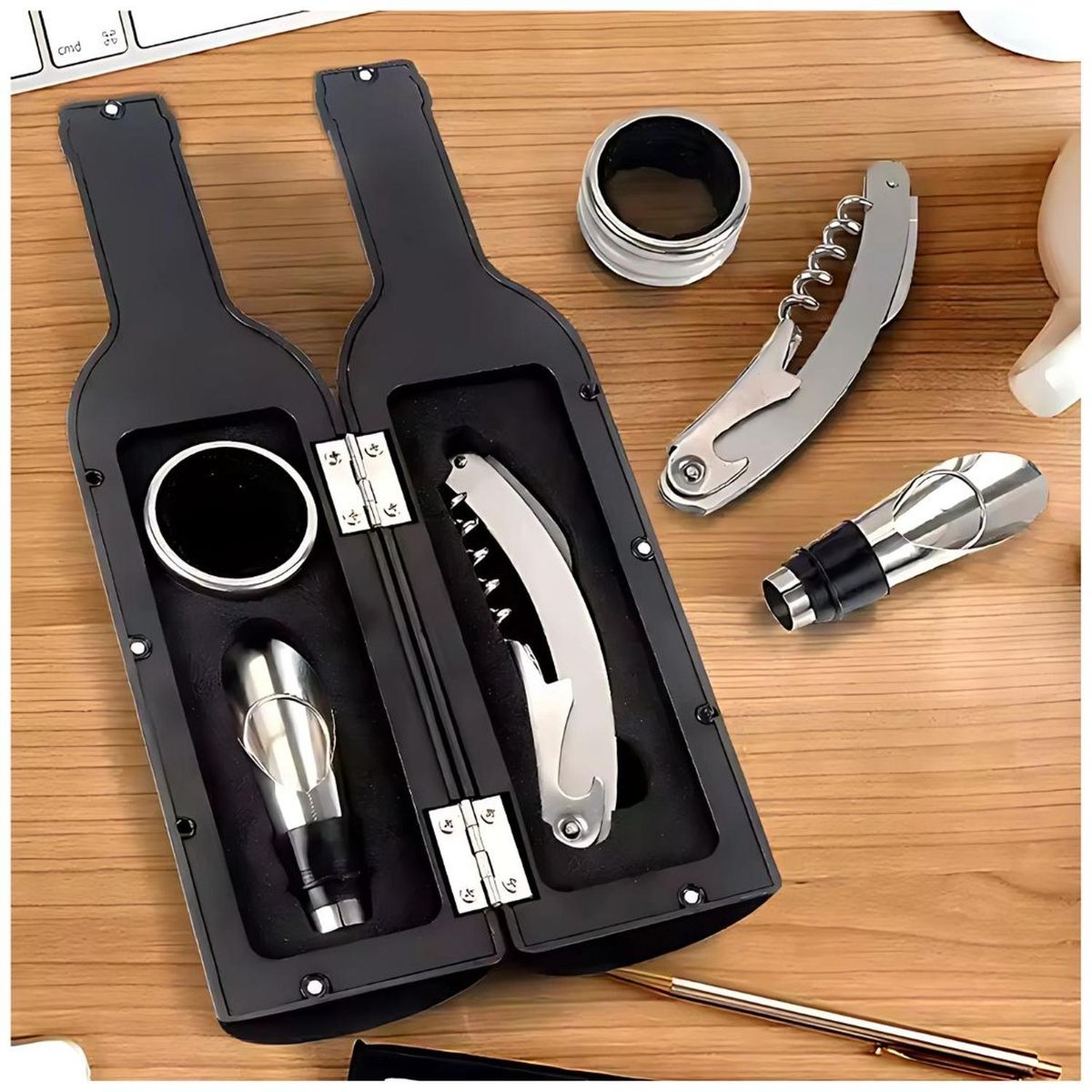 GENERICO - Set de 3 Piezas Abridor Sacacorchos para Vinos en Forma de Botella