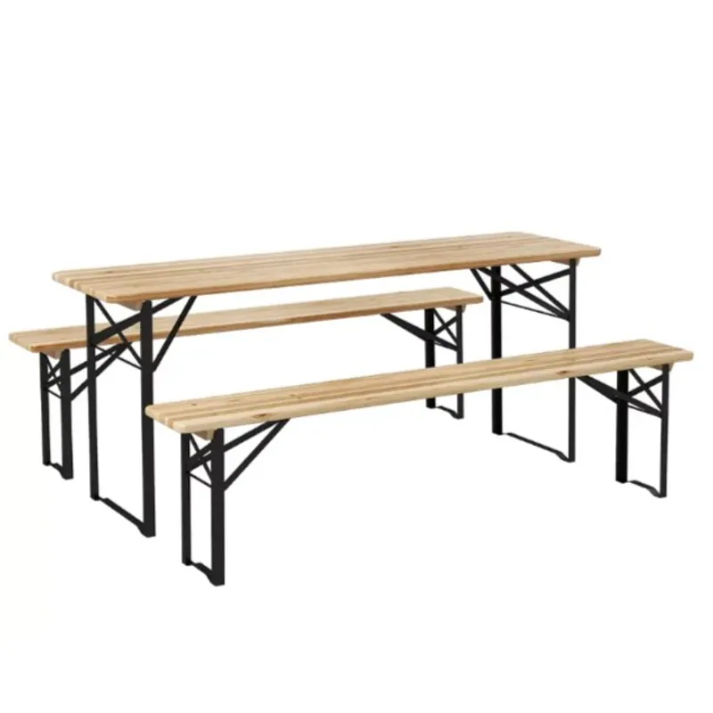 MR GRILL - Set Mesa y Bancos de Madera Plegables para Camping