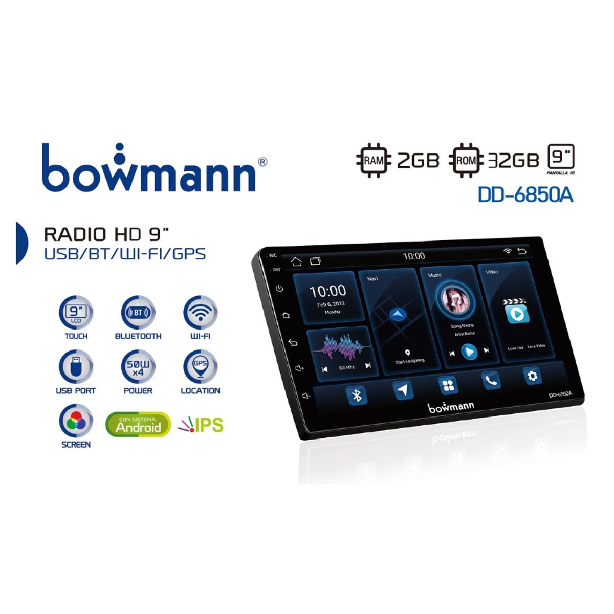 BOWMANN - Autoradio Android Bowmann Carplay Android Auto 2GB+32GB 9 HD BT Wifi