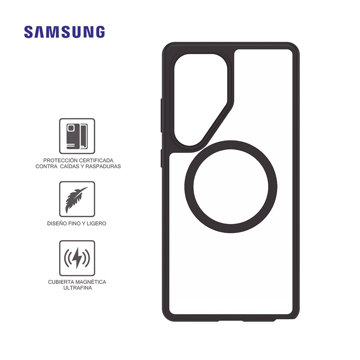 SAMSUNG - Case Samsung Serie React Con Magnets Gp-Fps938Objtw Para Galaxy S25 Ultra Black Crystal