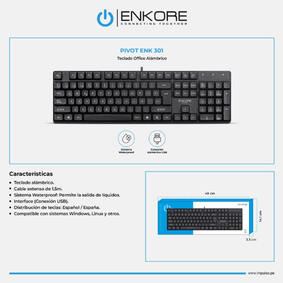 ENKORE - Teclado Oficina Waterproof Enkore Pivot ENK 301