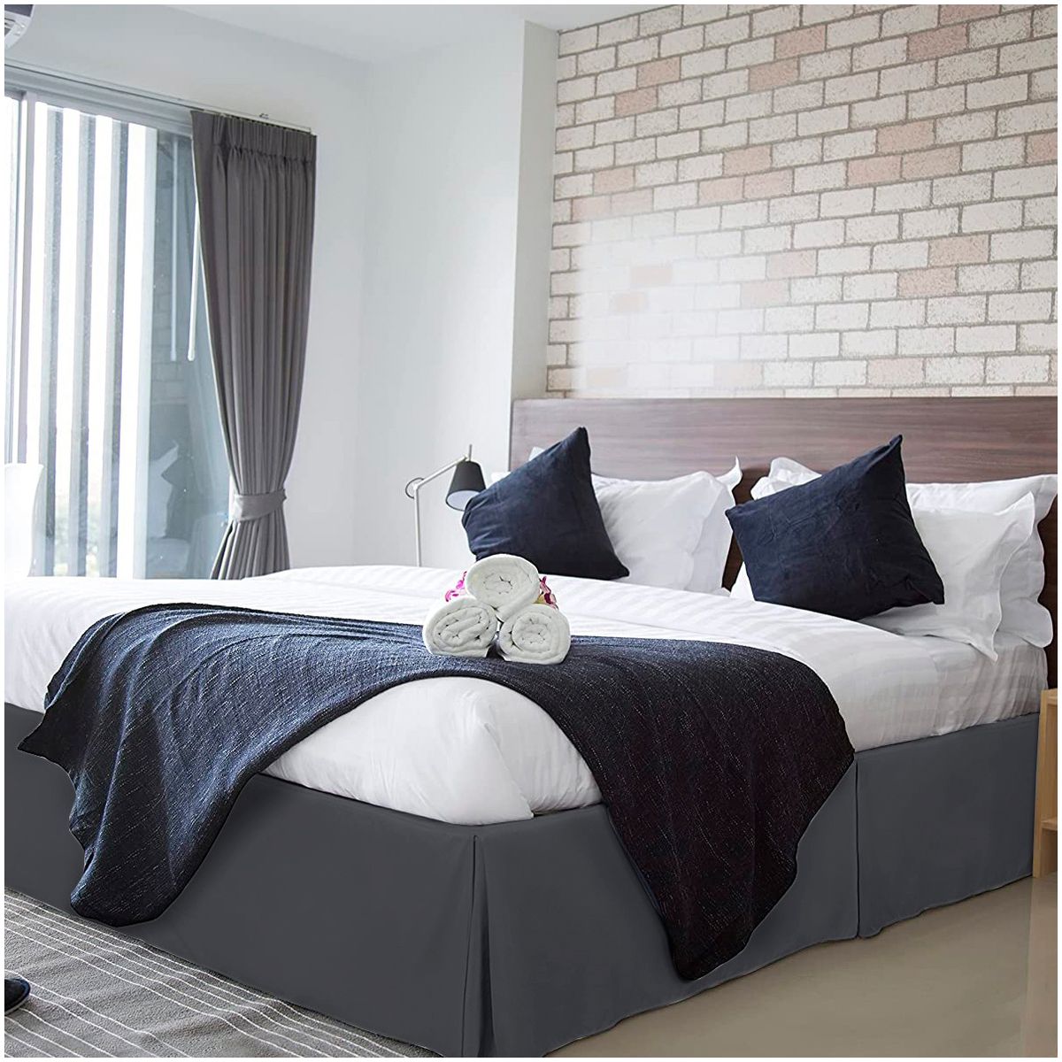 GENERICO - FALDON DE TARIMA QUEEN 160CM x 200CM ELEGANCE DRILL GRIS OSCURO 30CM