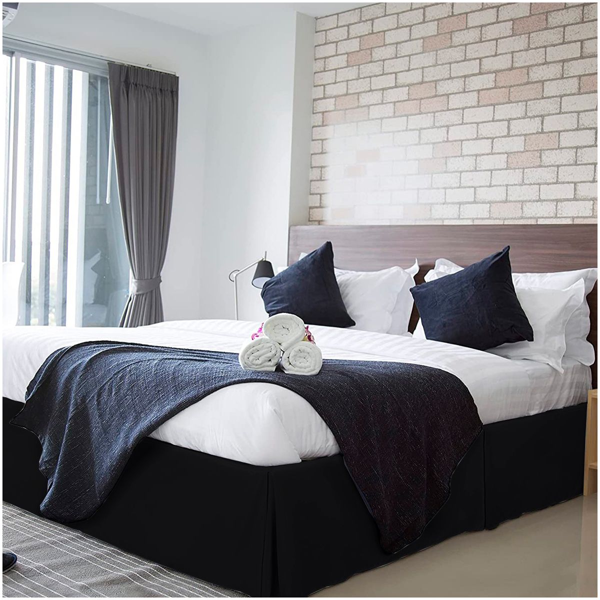 GENERICO - FALDON DE TARIMA QUEEN 160CM x 200CM ELEGANCE DRILL NEGRO 30CM