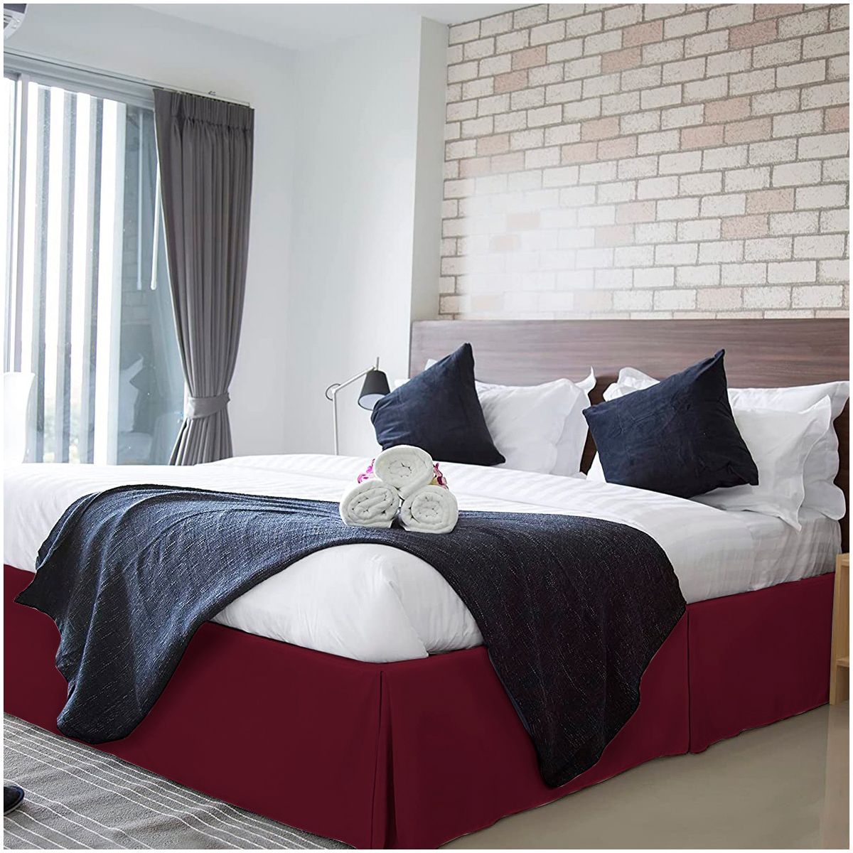 GENERICO - FALDON DE TARIMA QUEEN 160CM x 200CM ELEGANCE DRILL ROJO VINO 30CM