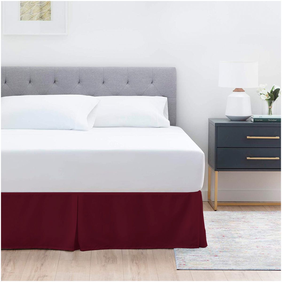 GENERICO - FALDON DE TARIMA QUEEN 160CM x 200CM ELEGANCE DRILL ROJO VINO 30CM