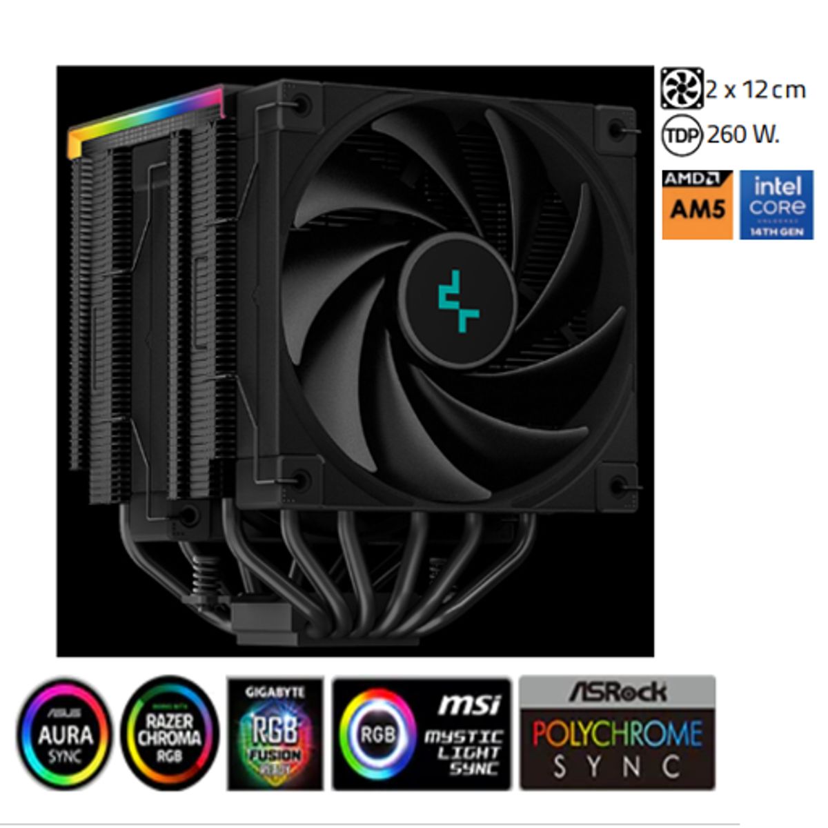 DEEPCOOL - Disipador Por Aire AK620 DIGITAL 2 x 12 cm. 260 W  DeepCool