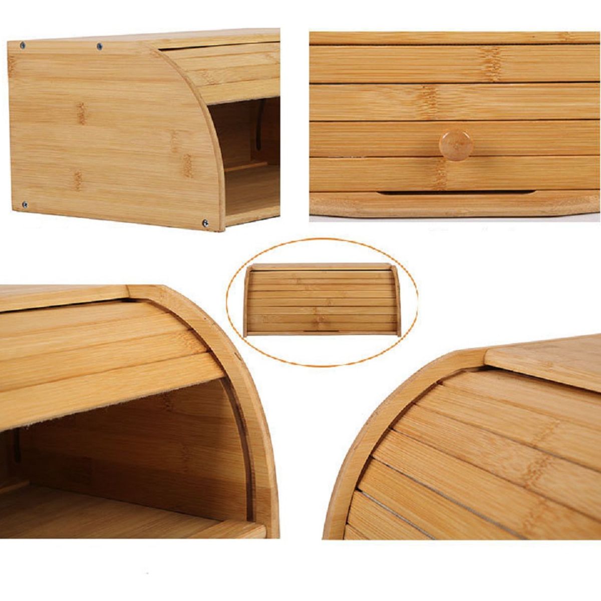 ANYHOGAR - Caja Pan Madera Bambu Con Tapa Enrollable Multiuso Grande
