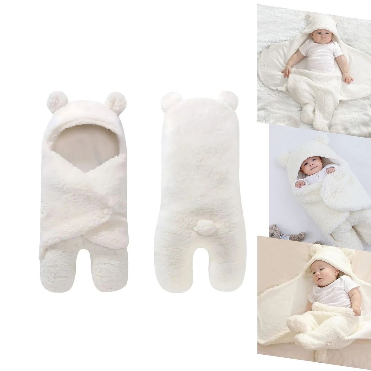 GENERICO - Manta Envolvente Osito de Felpa Blanco para Bebé