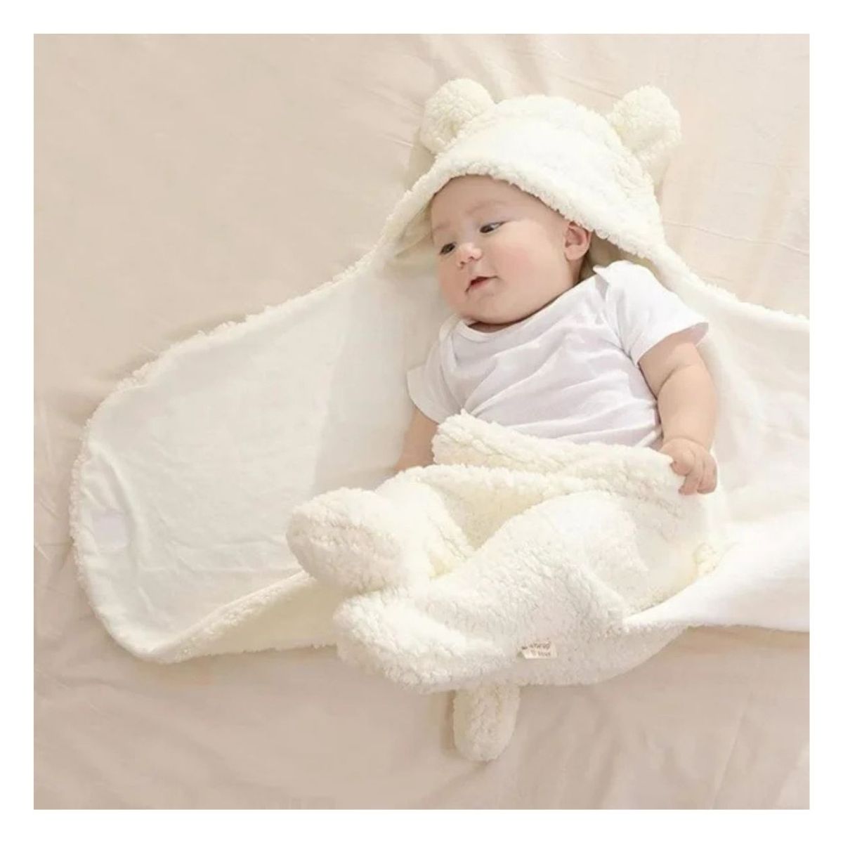 GENERICO - Manta Envolvente Osito de Felpa Blanco para Bebé