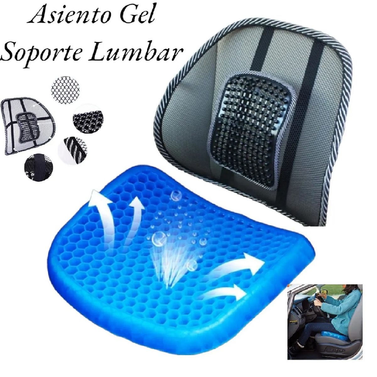 GENERICO - Pack, Cojín Asiento de Gel  y Soporte Lumbar para sillas