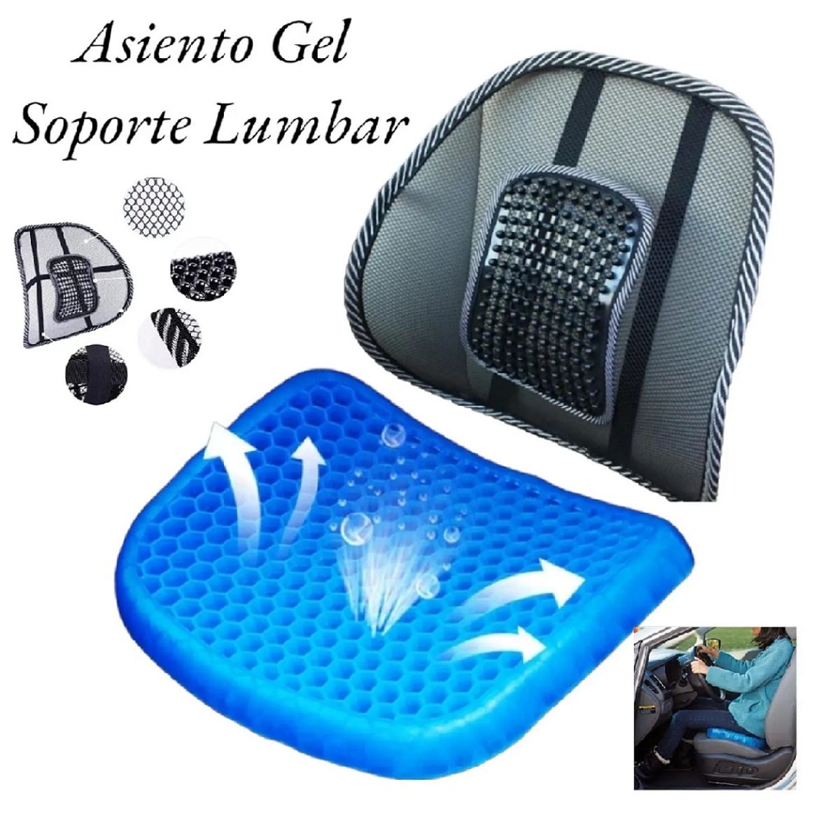 GENERICO - Pack, Cojín Asiento de Gel  y Soporte Lumbar para sillas