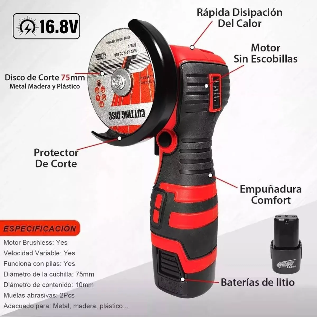 QUICK - Esmeril Angular Galletero Inalambrico Electricos 168v