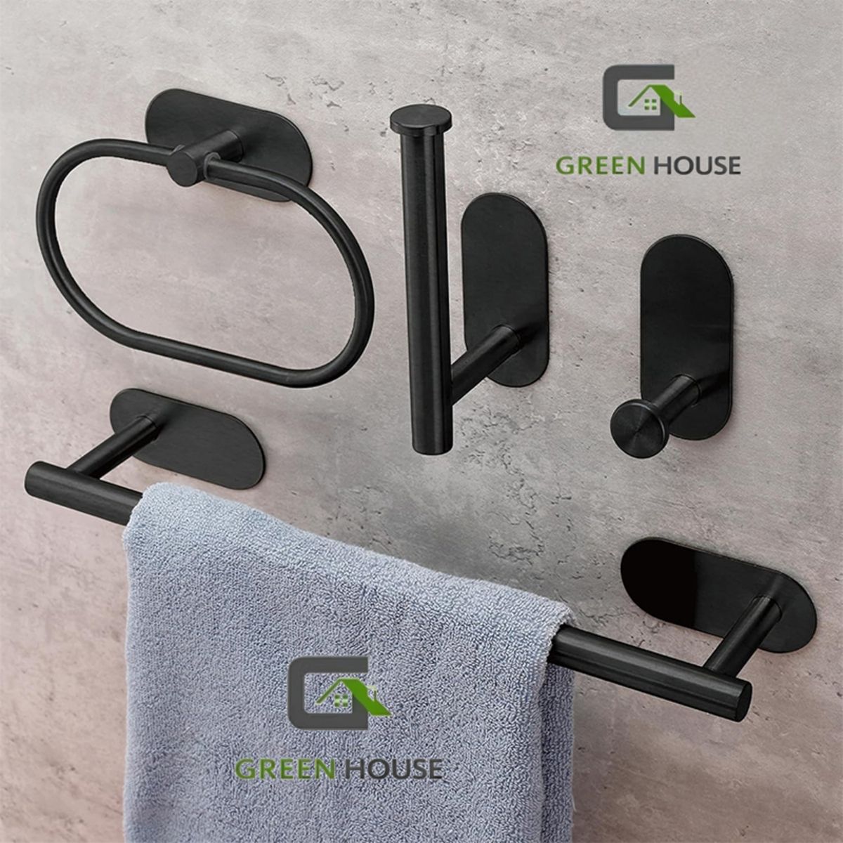 GREEN HOUSE - KIT NEGRO  ACERO INOXIDABLE  4 PIEZAS AUTOADHESIVO 3M