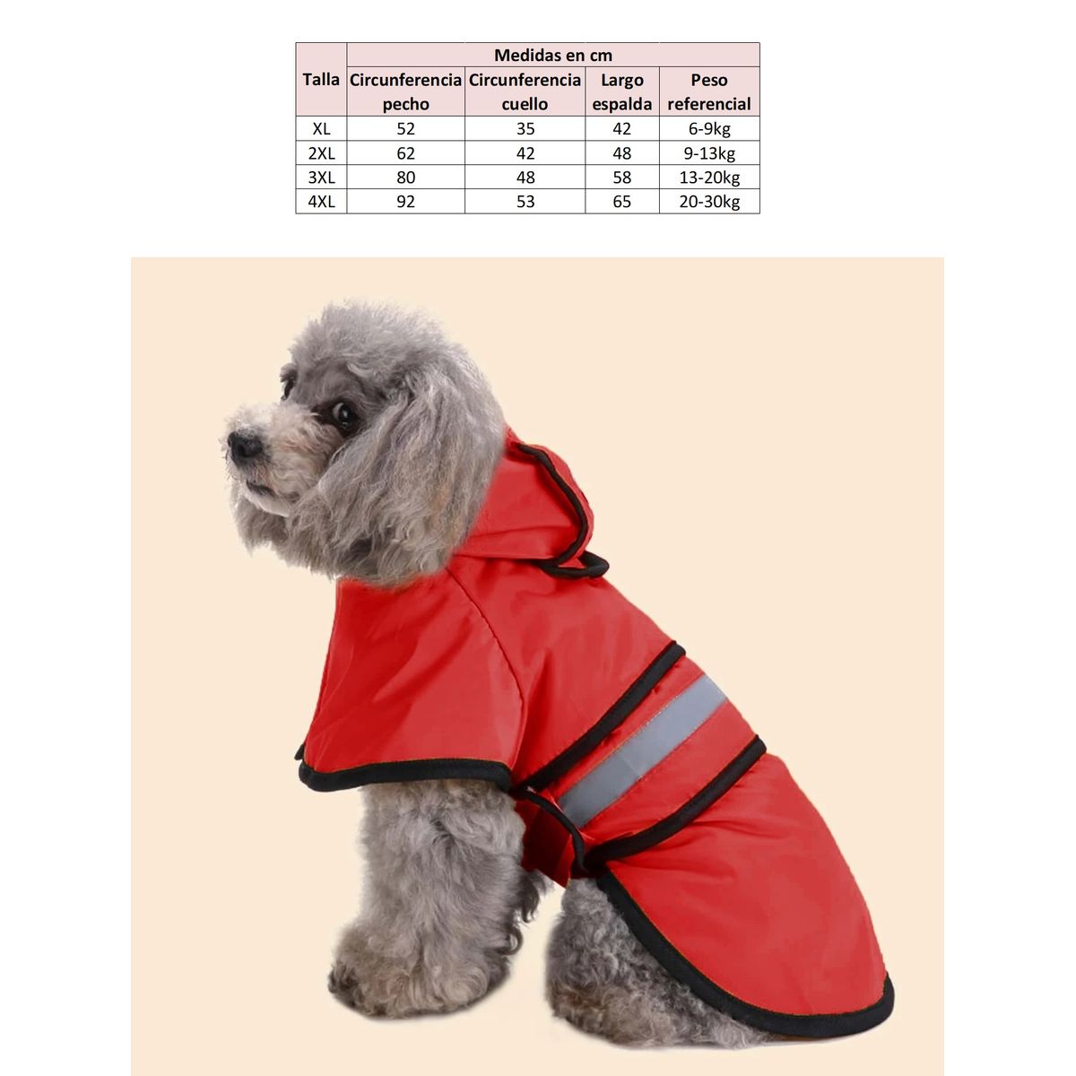 GENERICO - Capa impermeable para perros grandes 13-20kg rojo talla 3XL